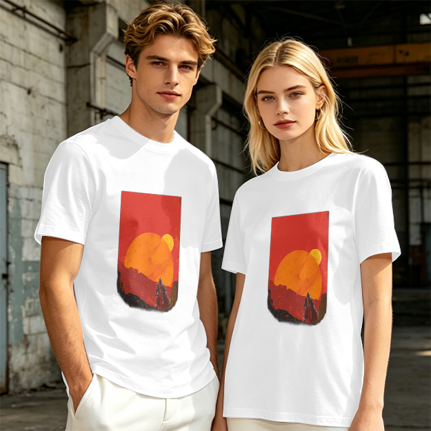 Olive T-Shirt with Desert Sunset Silhouette Graphic