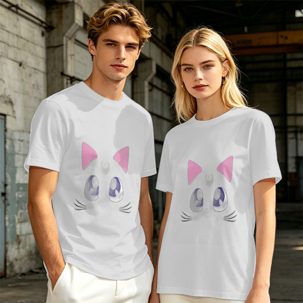 Olive Green T-Shirt With Cute Cat Face Graphic Print
