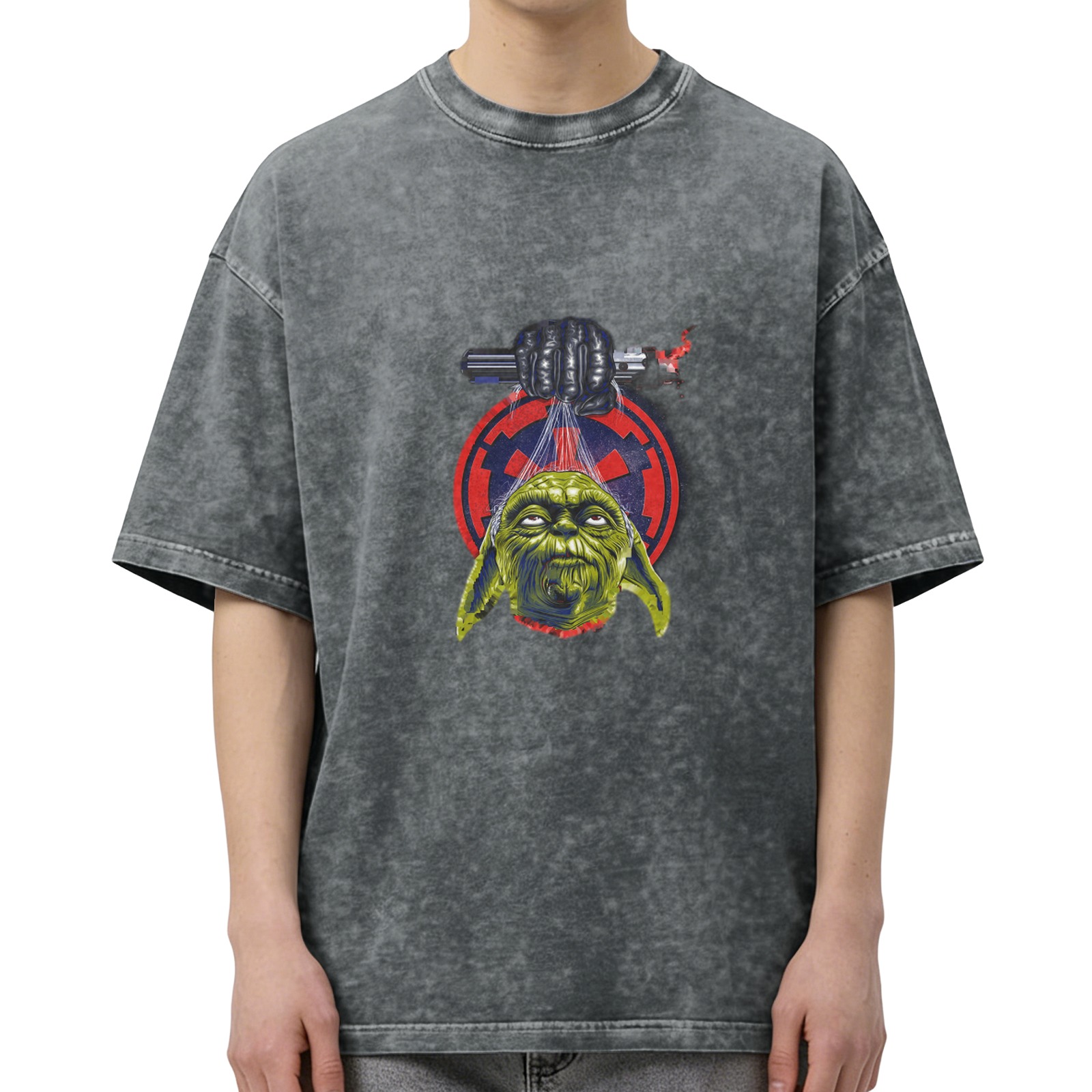 Star Wars Yoda Lightsaber Graphic Acid Wash T-Shirt