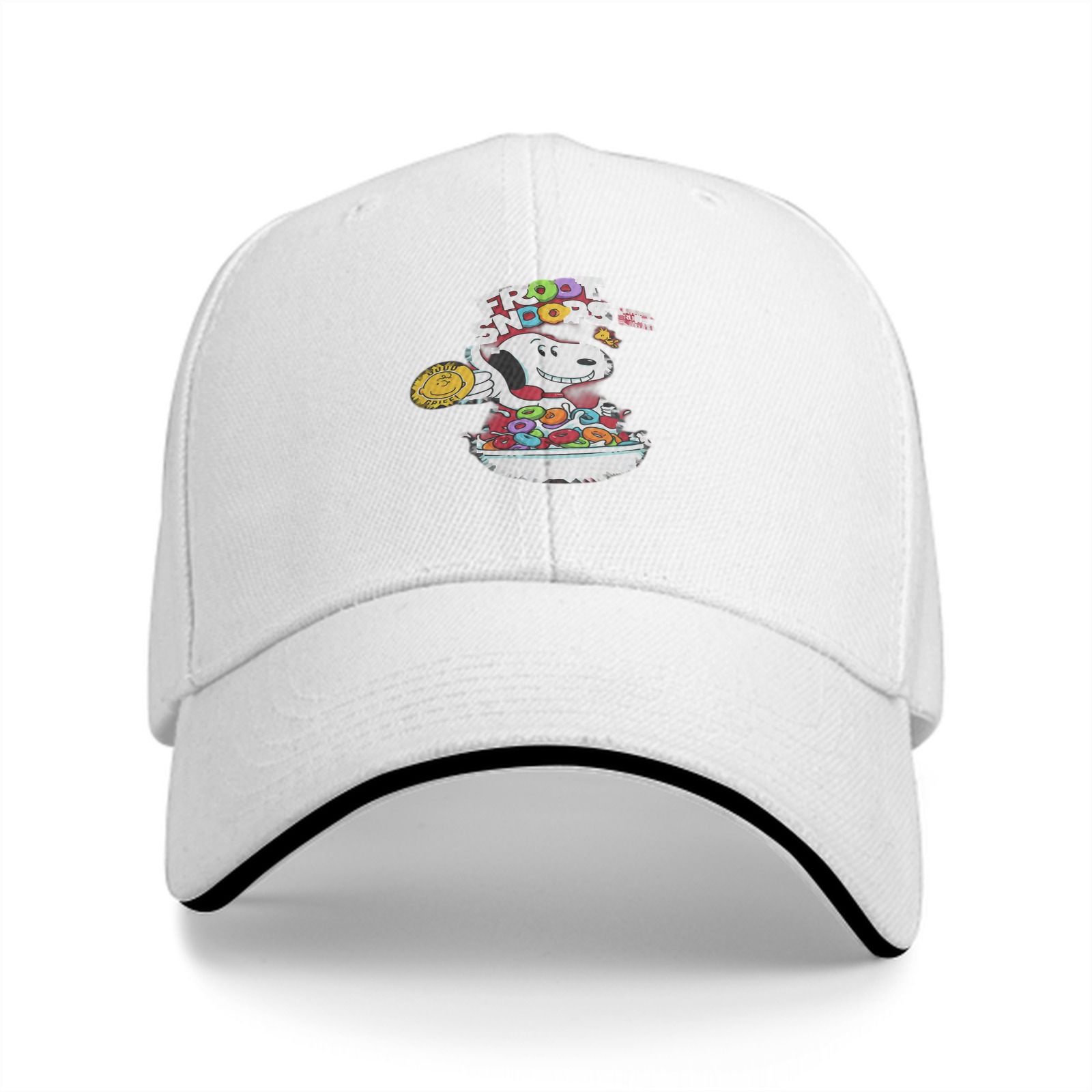 Black baseball cap with Froot Snoops Snoopy cereal graphic