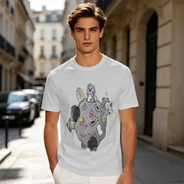 Olive Green T-Shirt With Space Raccoon On Asteroid Graphic