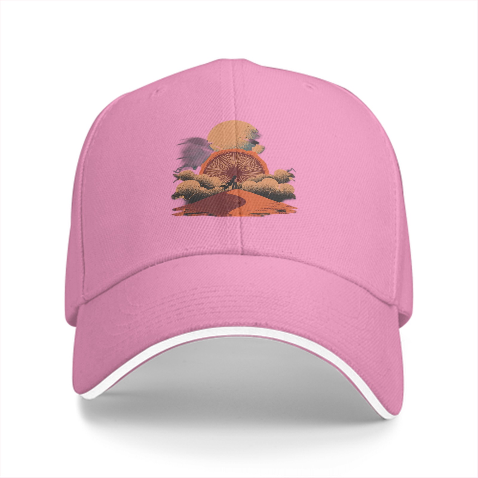Black Baseball Cap with Desert Sunset Mountain Graphic