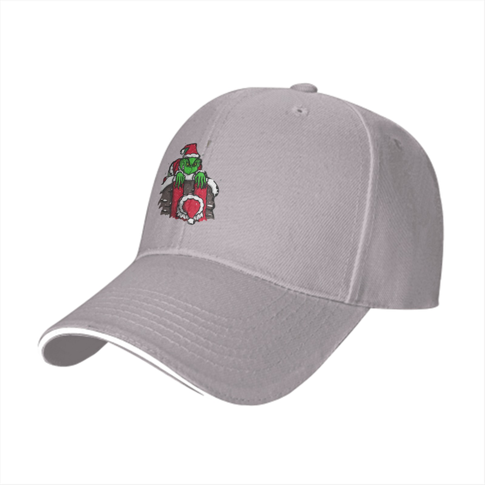 Black baseball cap with Grinch in Santa suit graphic