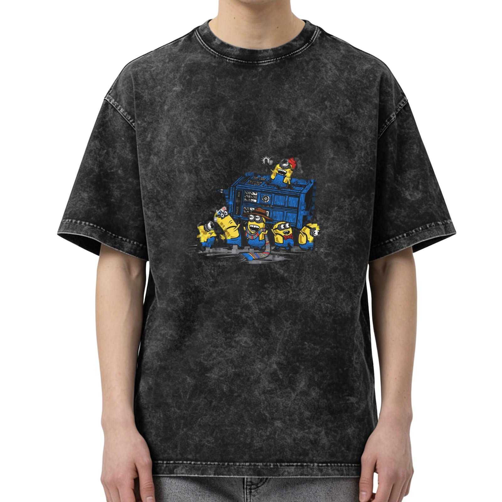Minions x Doctor Who TARDIS Graphic Oversized Acid Wash T-Shirt
