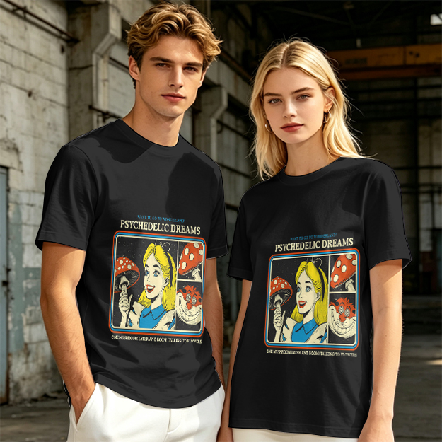Psychedelic Dreams Alice in Wonderland Mushroom Graphic T-Shirt