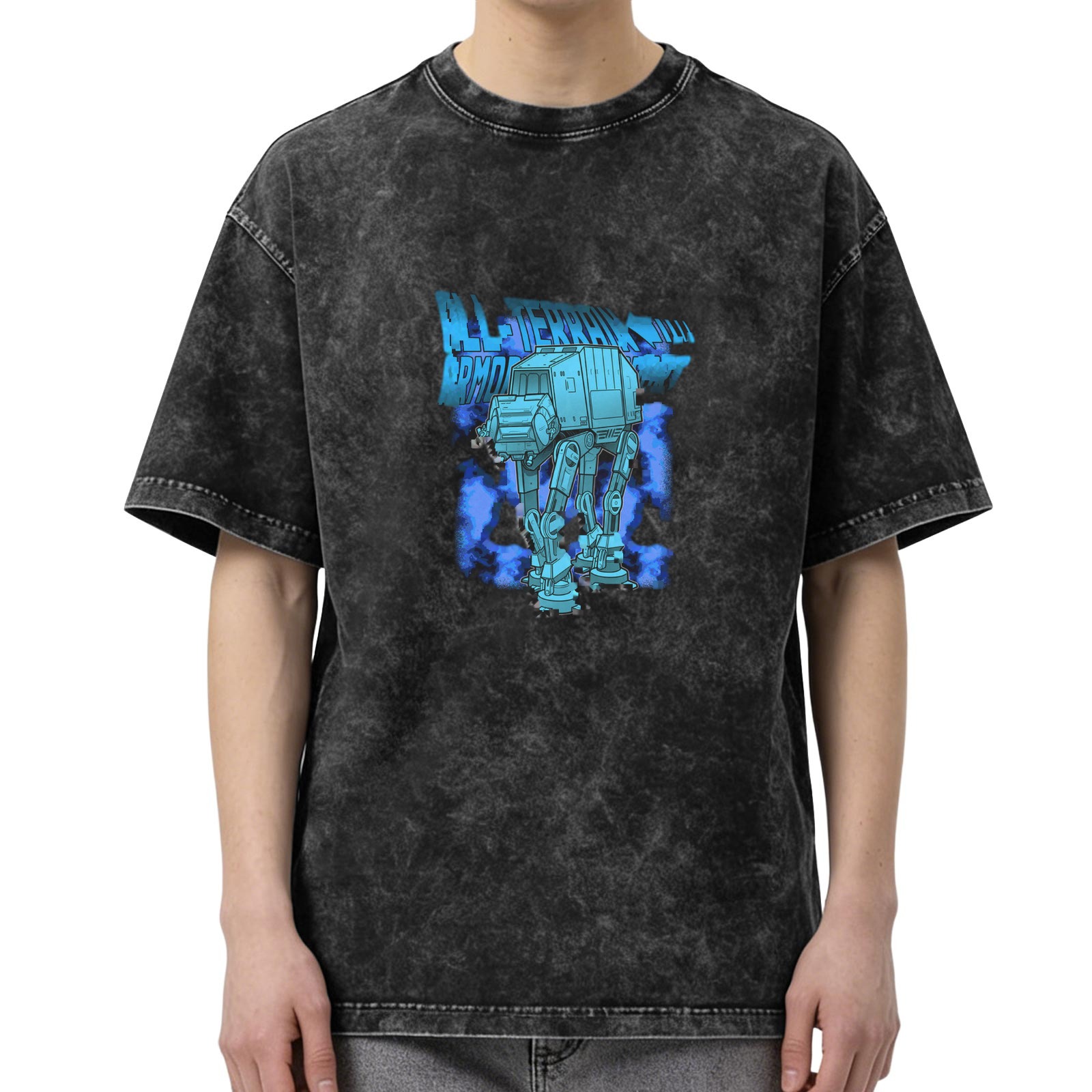 Washed Black T-Shirt With Star Wars AT-AT Walker Graphic
