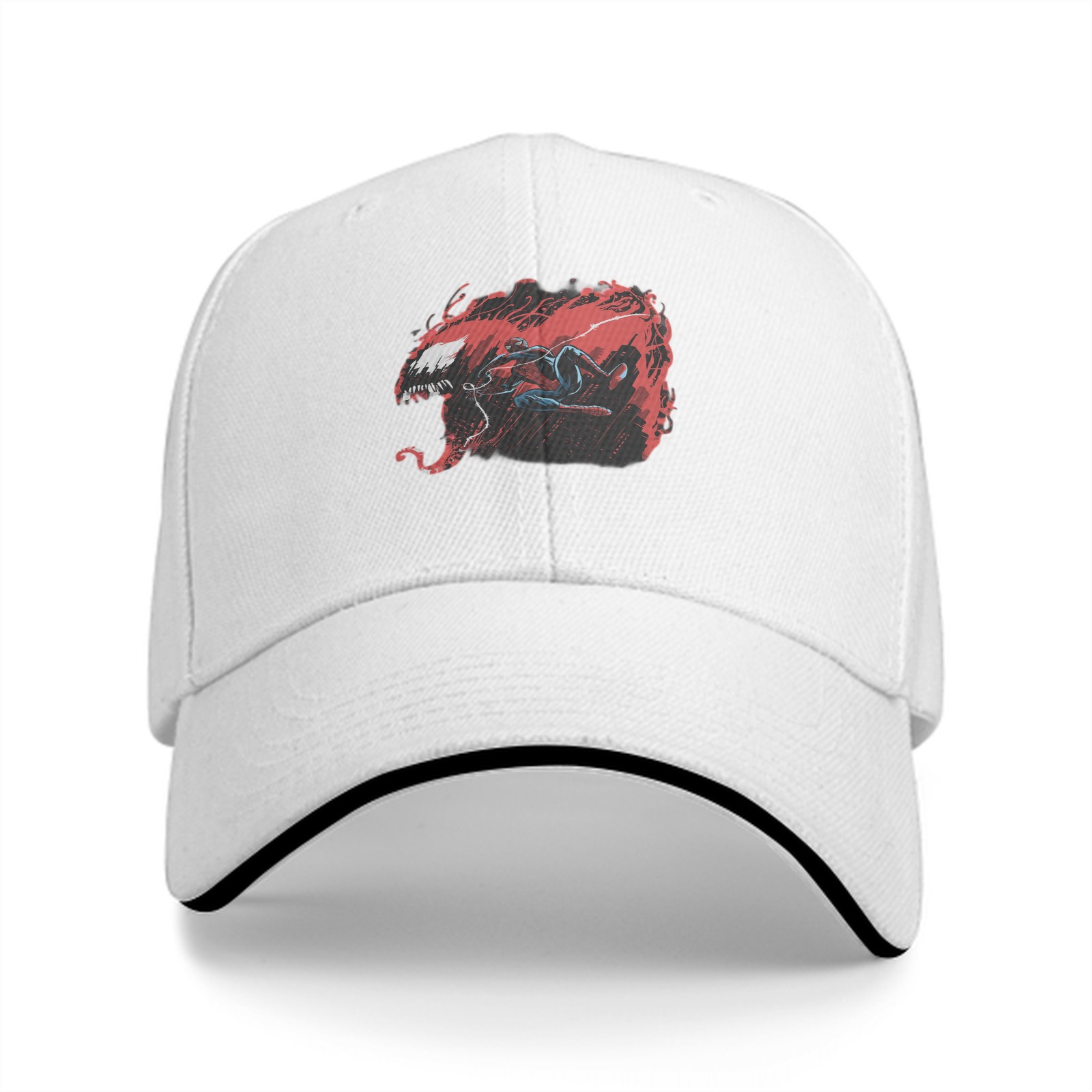 Black baseball cap with Venom and Spider-Man graphic print