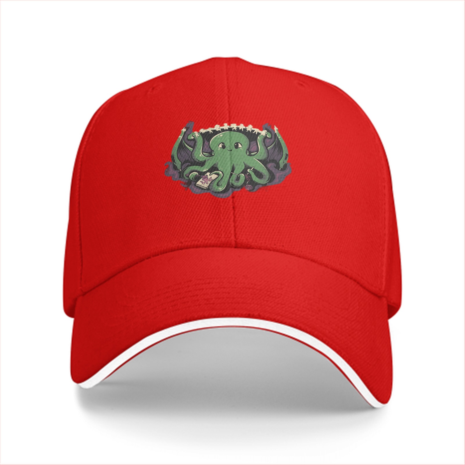 Black baseball cap with cute green octopus graphic design