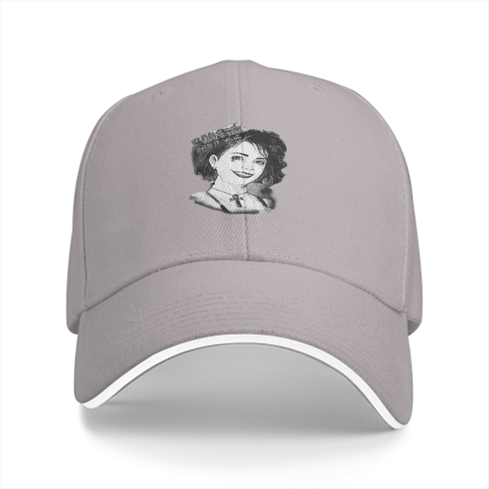 Black Baseball Cap With Monochrome Portrait Print