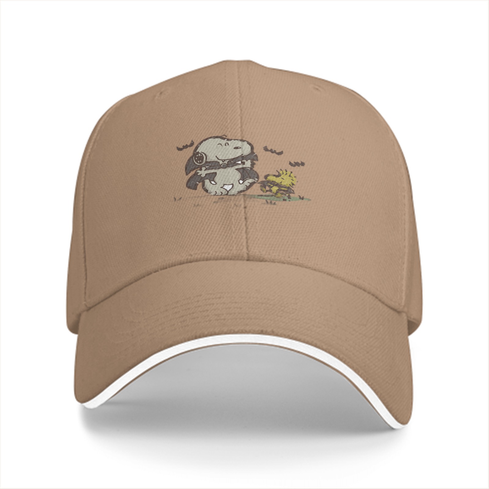 Black baseball cap with Snoopy and Woodstock Halloween design
