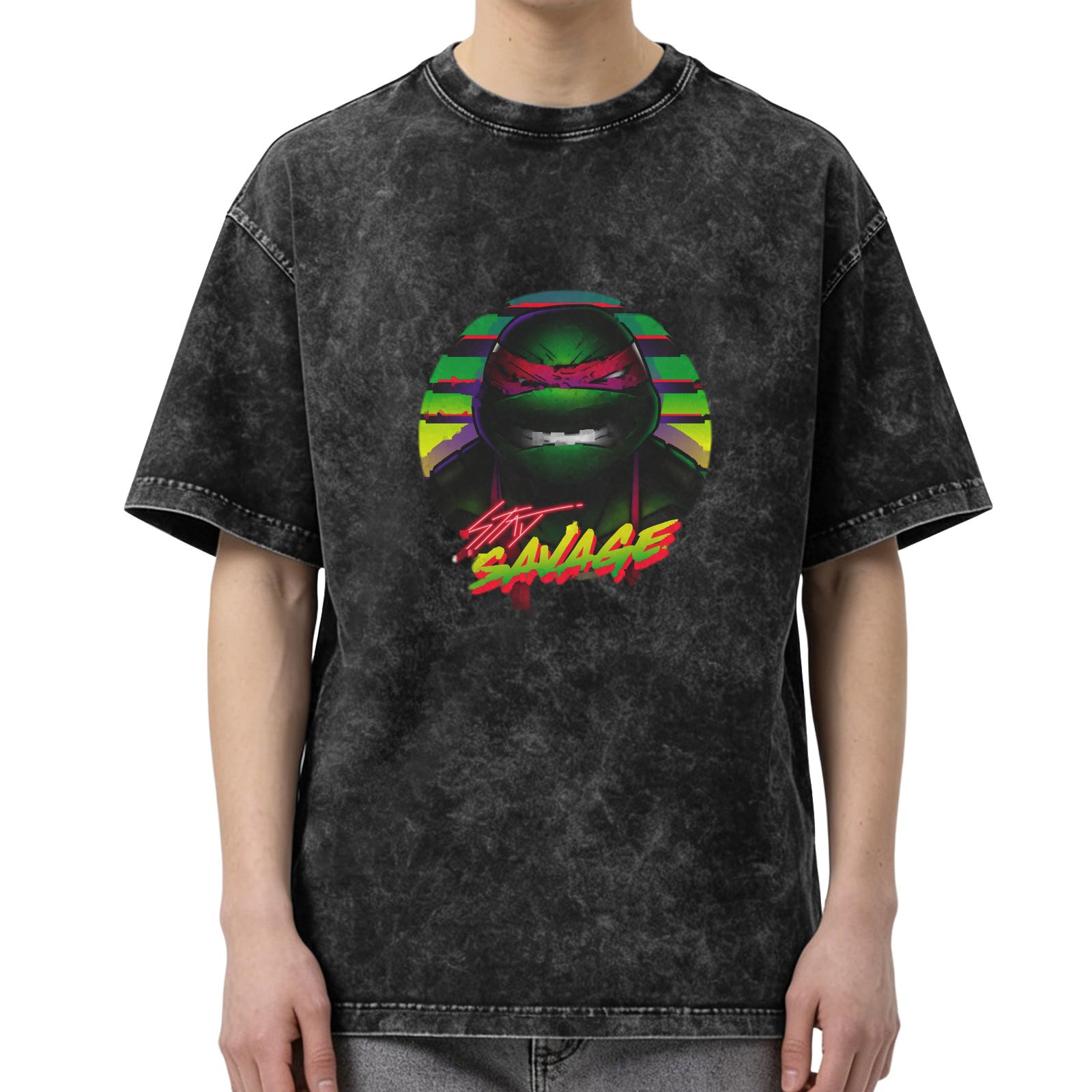 Teenage Mutant Ninja Turtles Stay Savage Graphic Acid Wash T-Shirt