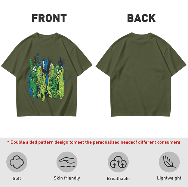 Olive Green T-Shirt With Abstract Green Monster Graphic Print