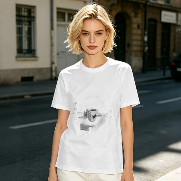 Olive Green Crewneck T-Shirt With Coffee Cup Graphic Print