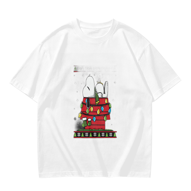 Olive T-Shirt with Snoopy Christmas Doghouse Design