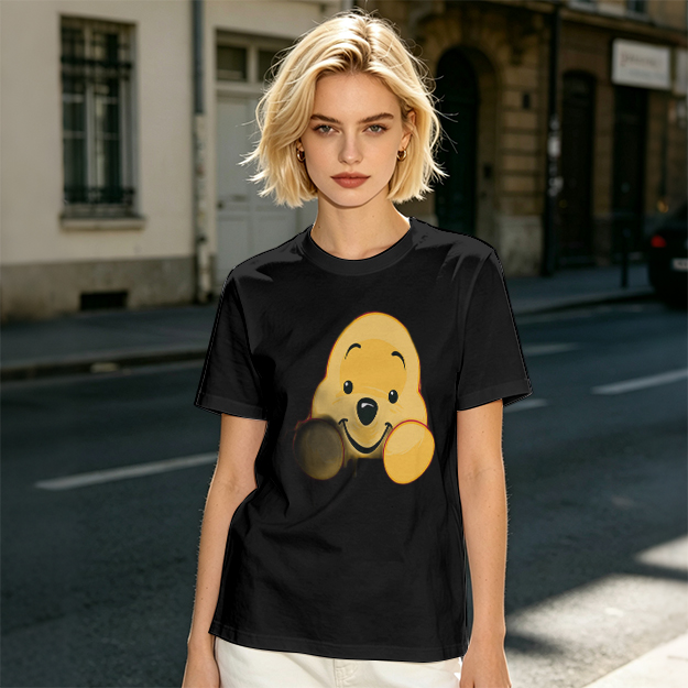 Olive T-shirt with cute Winnie the Pooh face graphic