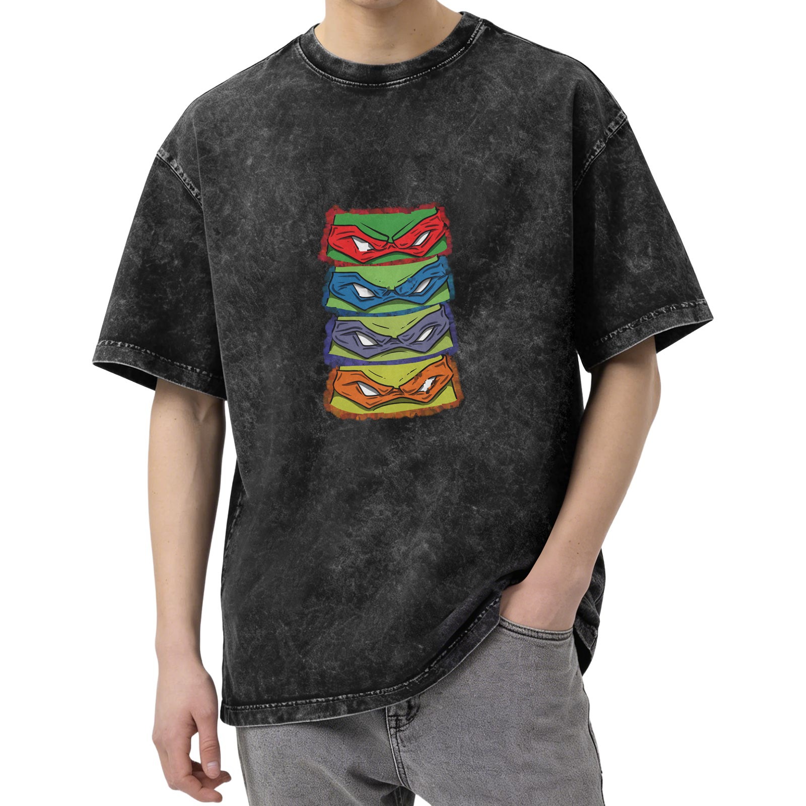 Teenage Mutant Ninja Turtles Masks Stacked Vintage Wash Graphic T-Shirt