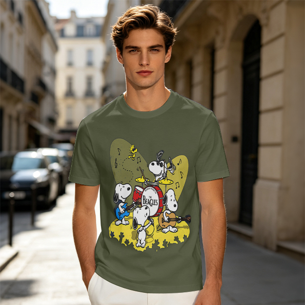 Olive T-Shirt Featuring Snoopy Band Playing Music
