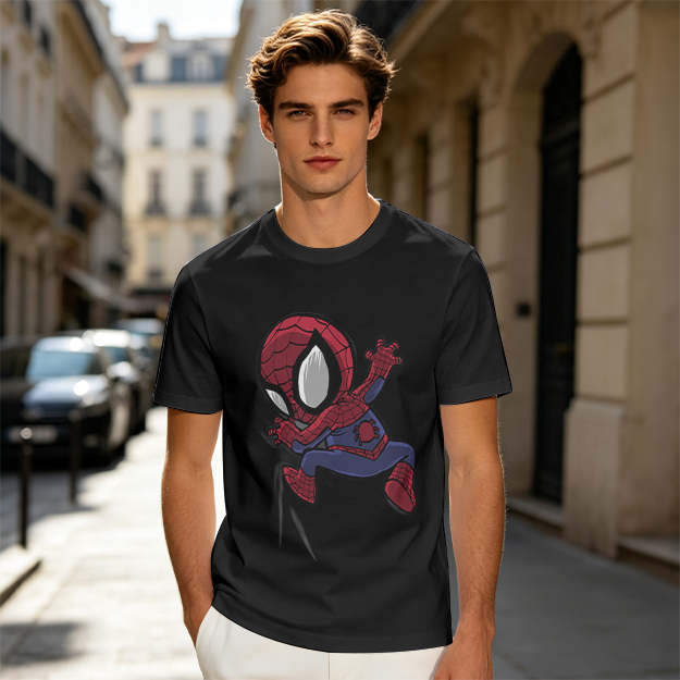 Olive T-shirt with Chibi Spider-Man Graphic Print