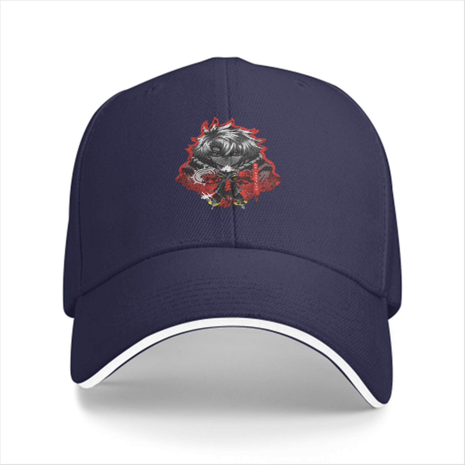 Black Baseball Cap with Anime Warrior Graphic Print