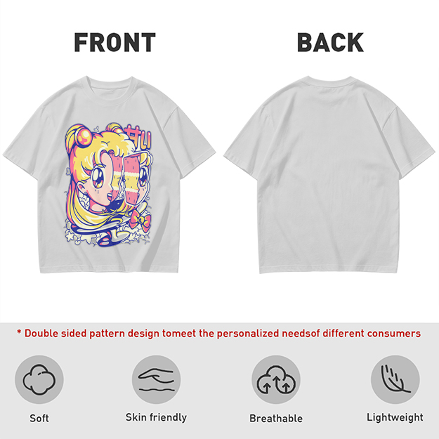 Olive T-Shirt With Glitch Anime Girl Graphic Print