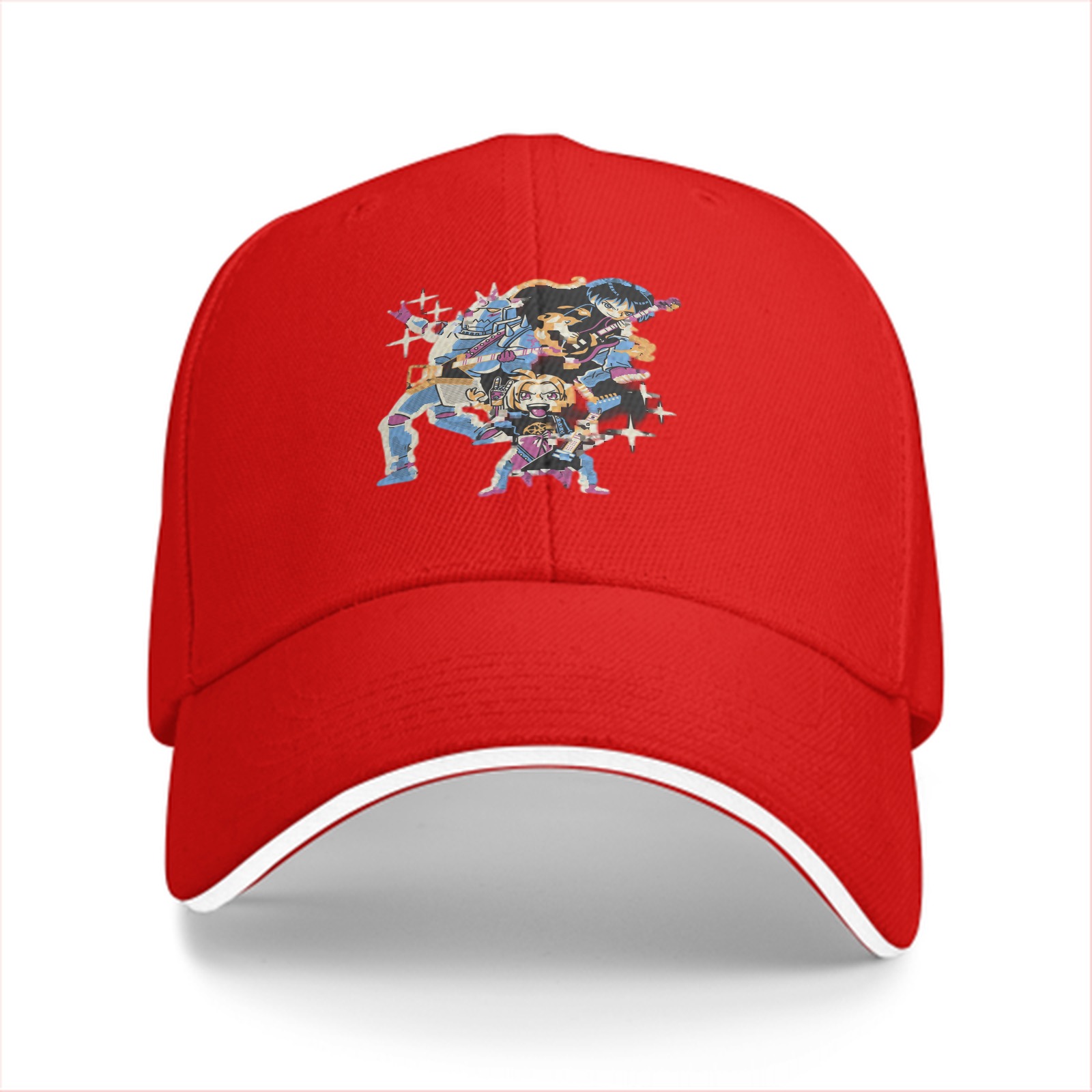 Black Baseball Cap With Anime Character Band Graphic