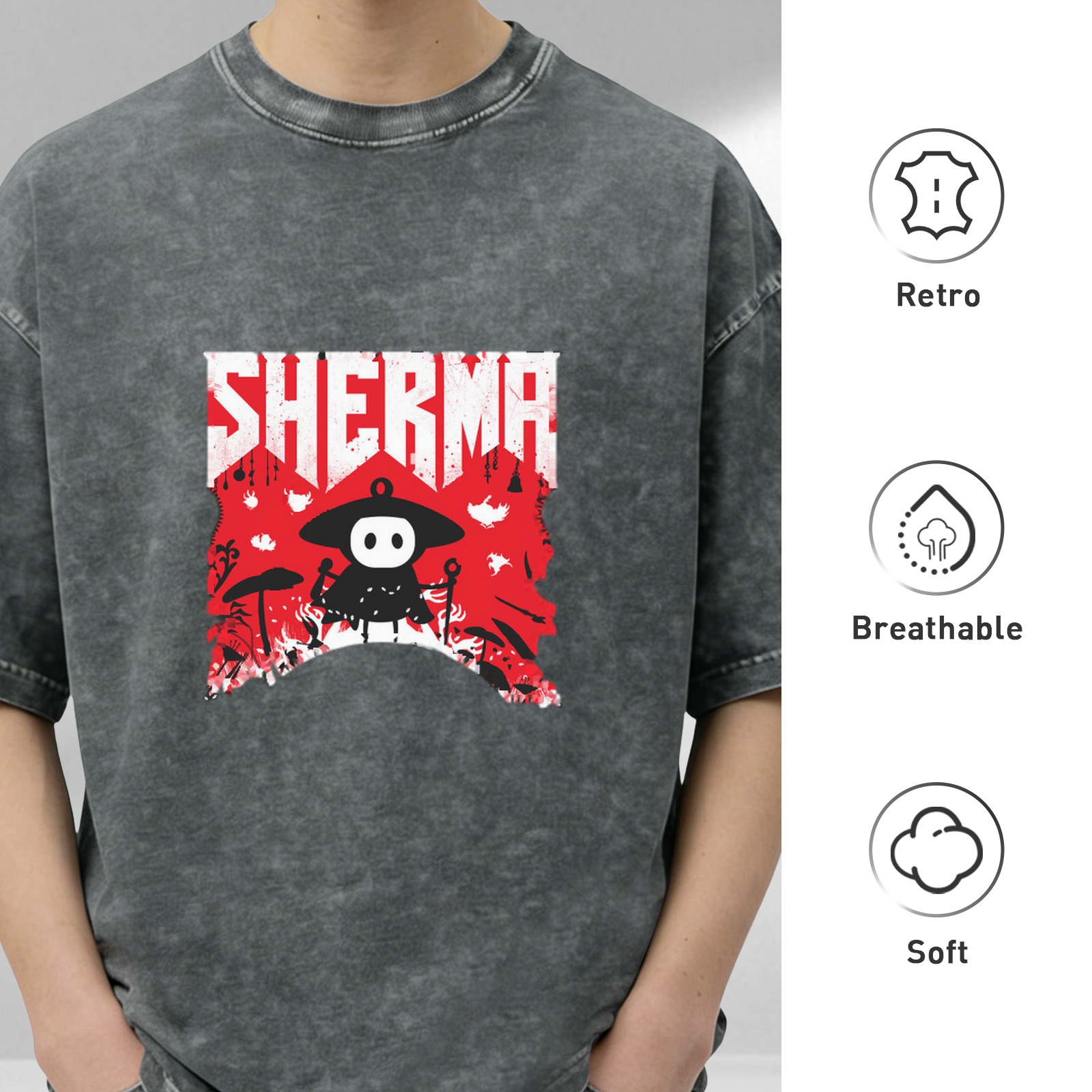 Oversized Acid Wash T-Shirt With Sherma Graphic Print