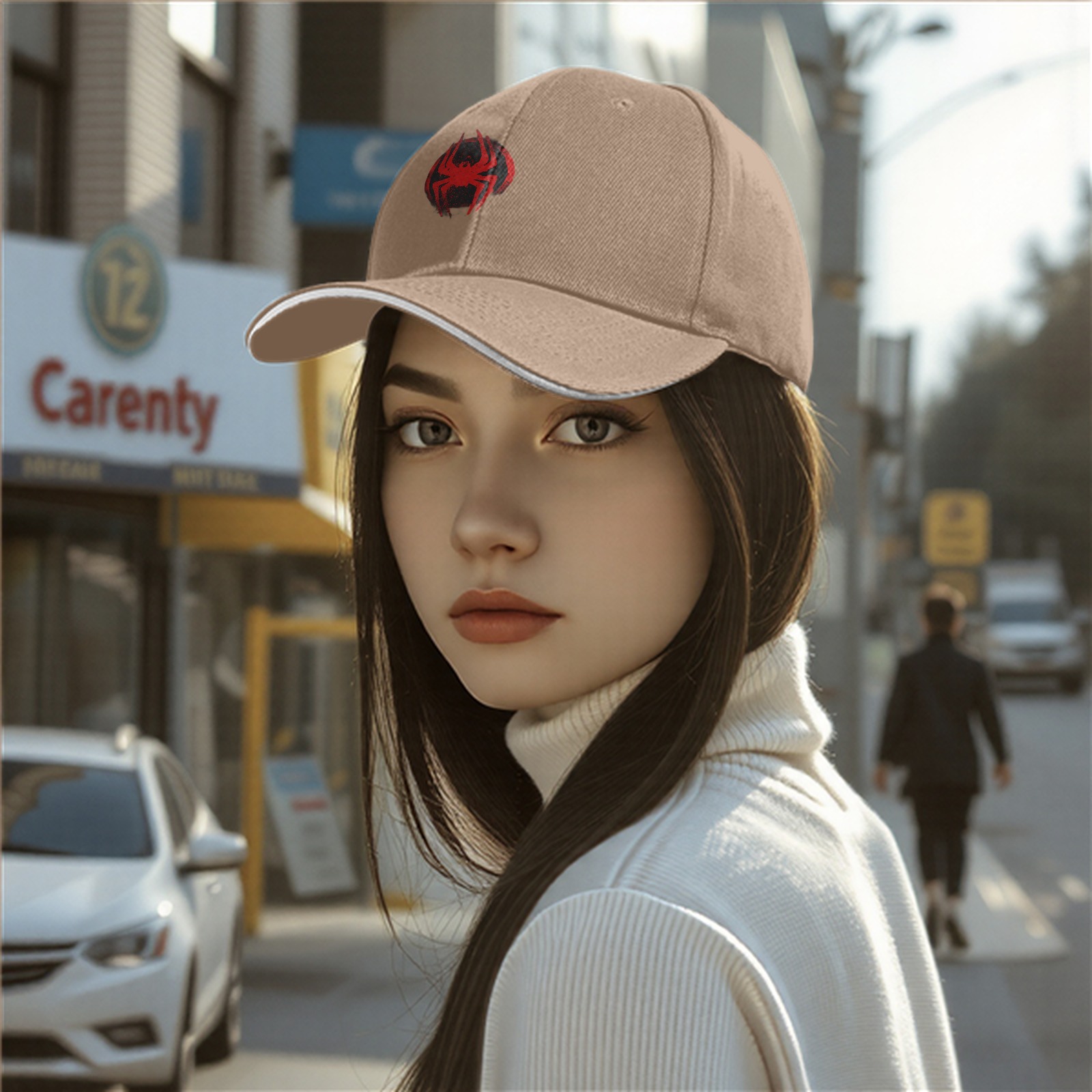 Black Baseball Cap With Red Spider Graphic Design