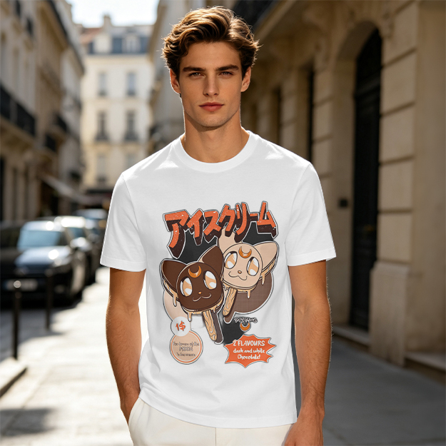 Olive T-shirt with cat ice cream popsicle graphic print