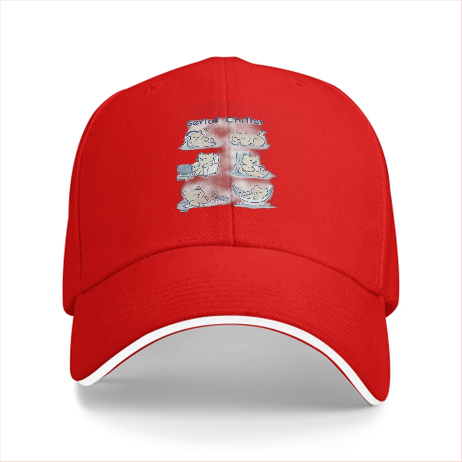 Black baseball cap with serial chillax cat illustrations