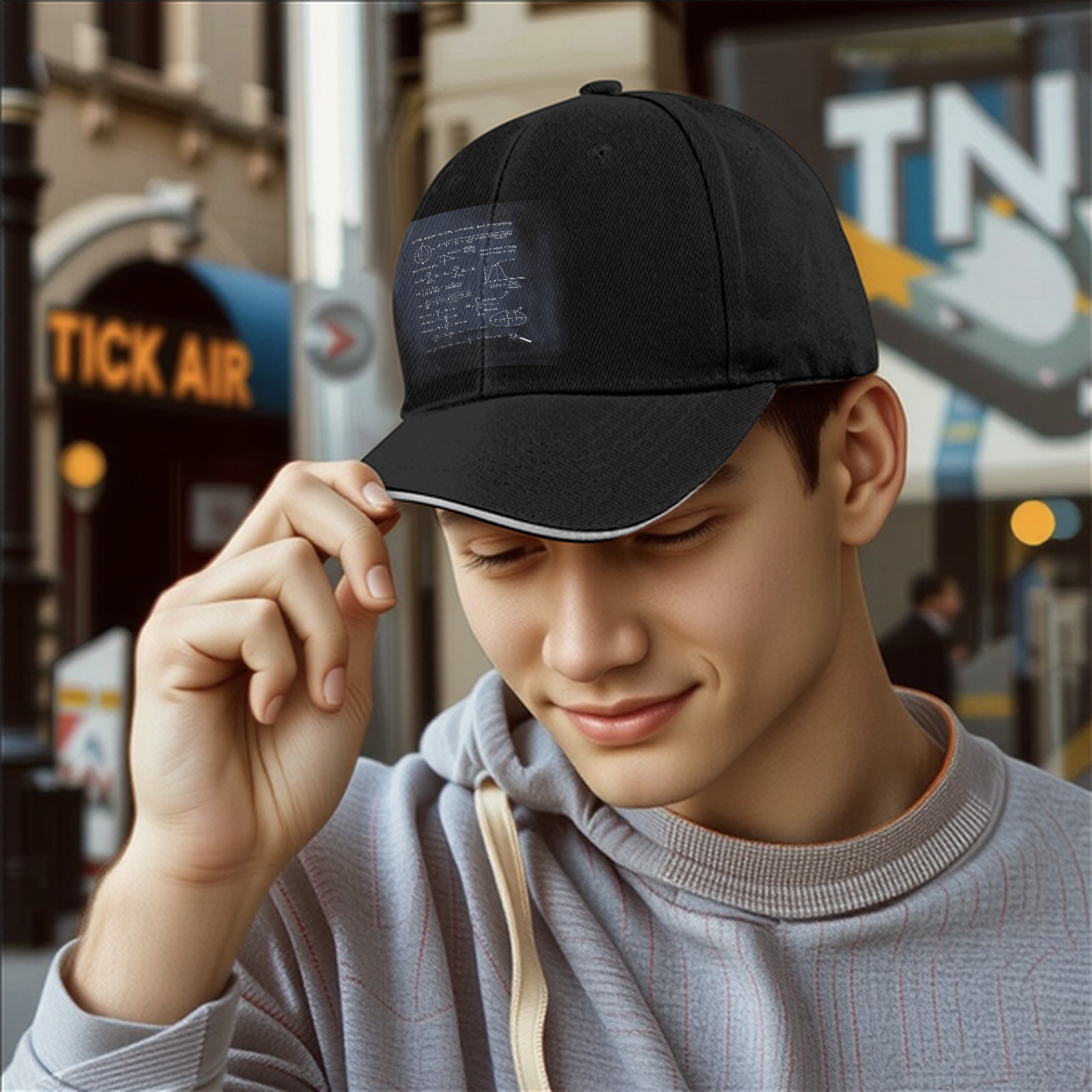 Black Baseball Cap with Math Science Formula Print
