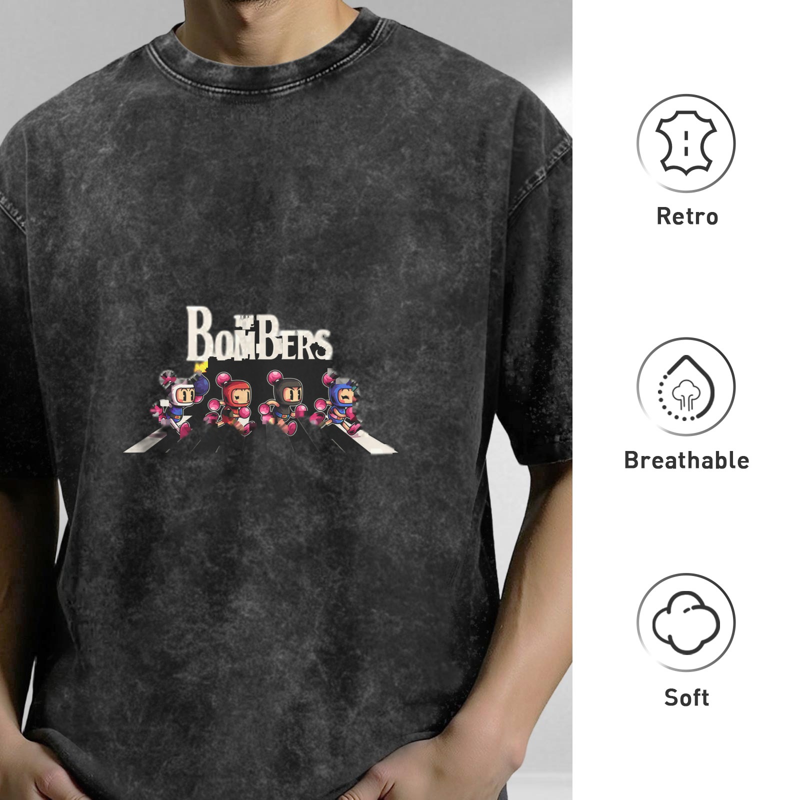 Oversized Stonewashed T-Shirt With The Bombers Game Character Graphic
