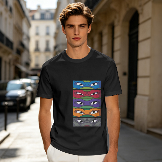 Olive T-Shirt with Teenage Mutant Ninja Turtles Masks Print
