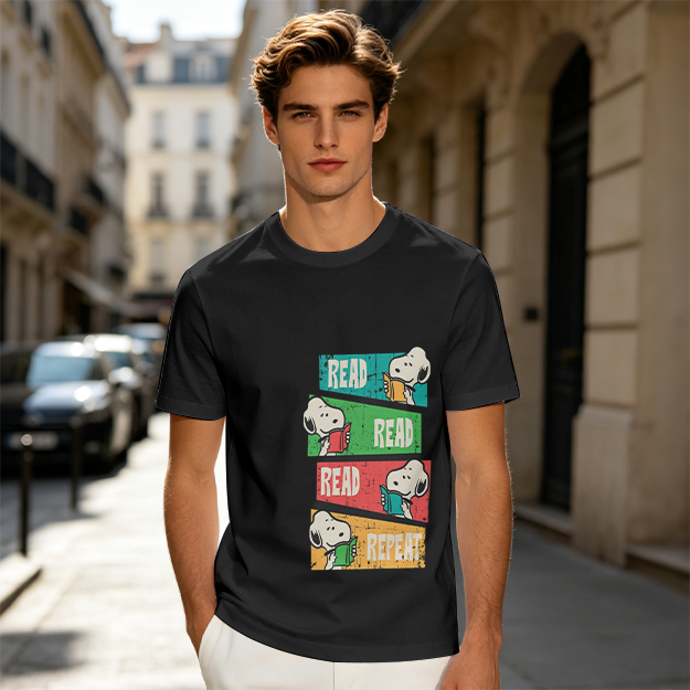 Olive T-Shirt with Snoopy Read Repeat Reading Graphic