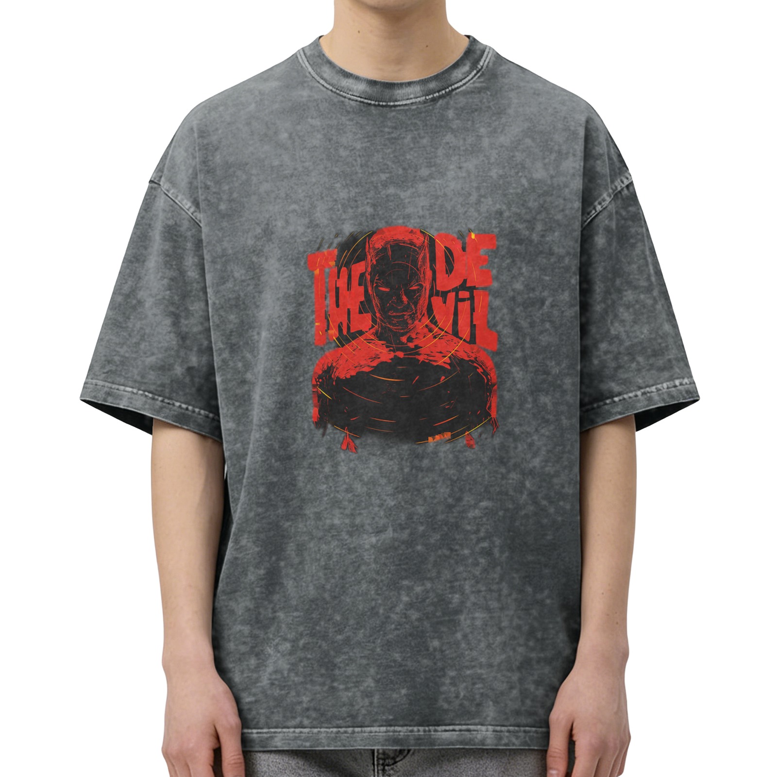 Washed Black T-Shirt With Daredevil The Devil Graphic Print