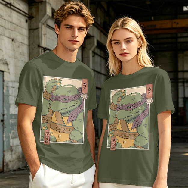 Olive T-shirt with Ukiyo-e style Donatello graphic print