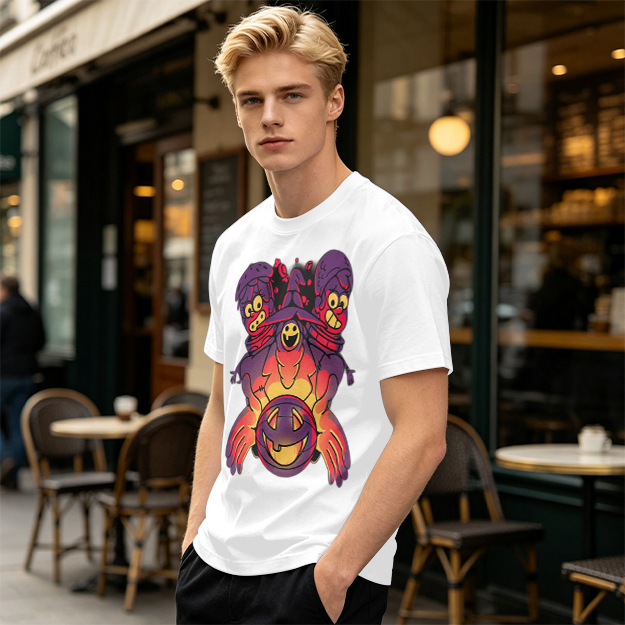 Olive T-Shirt With Halloween Three-Headed Witch And Jack-O'-Lantern Print