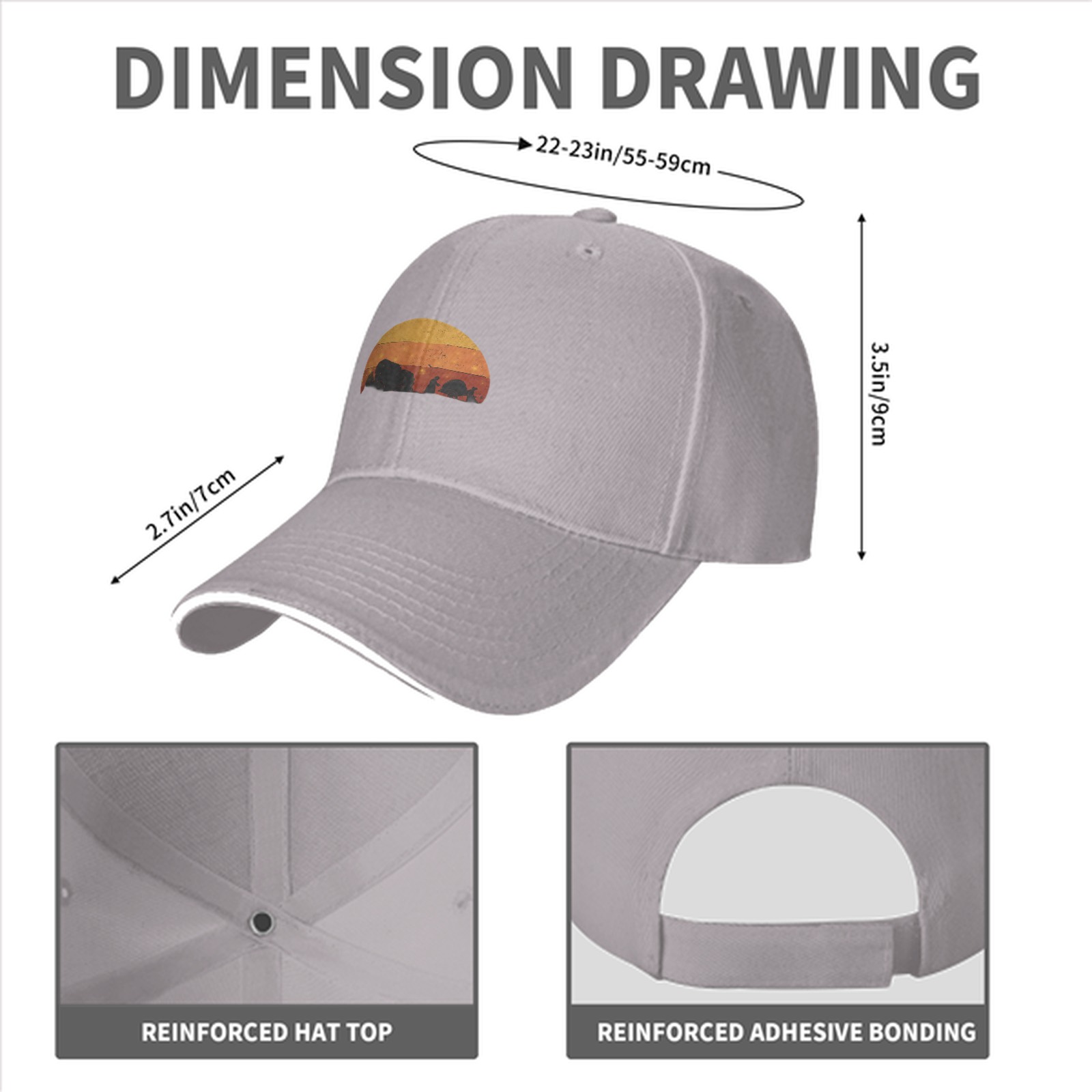 Black Baseball Cap With Retro Desert Sunset Silhouette Graphic