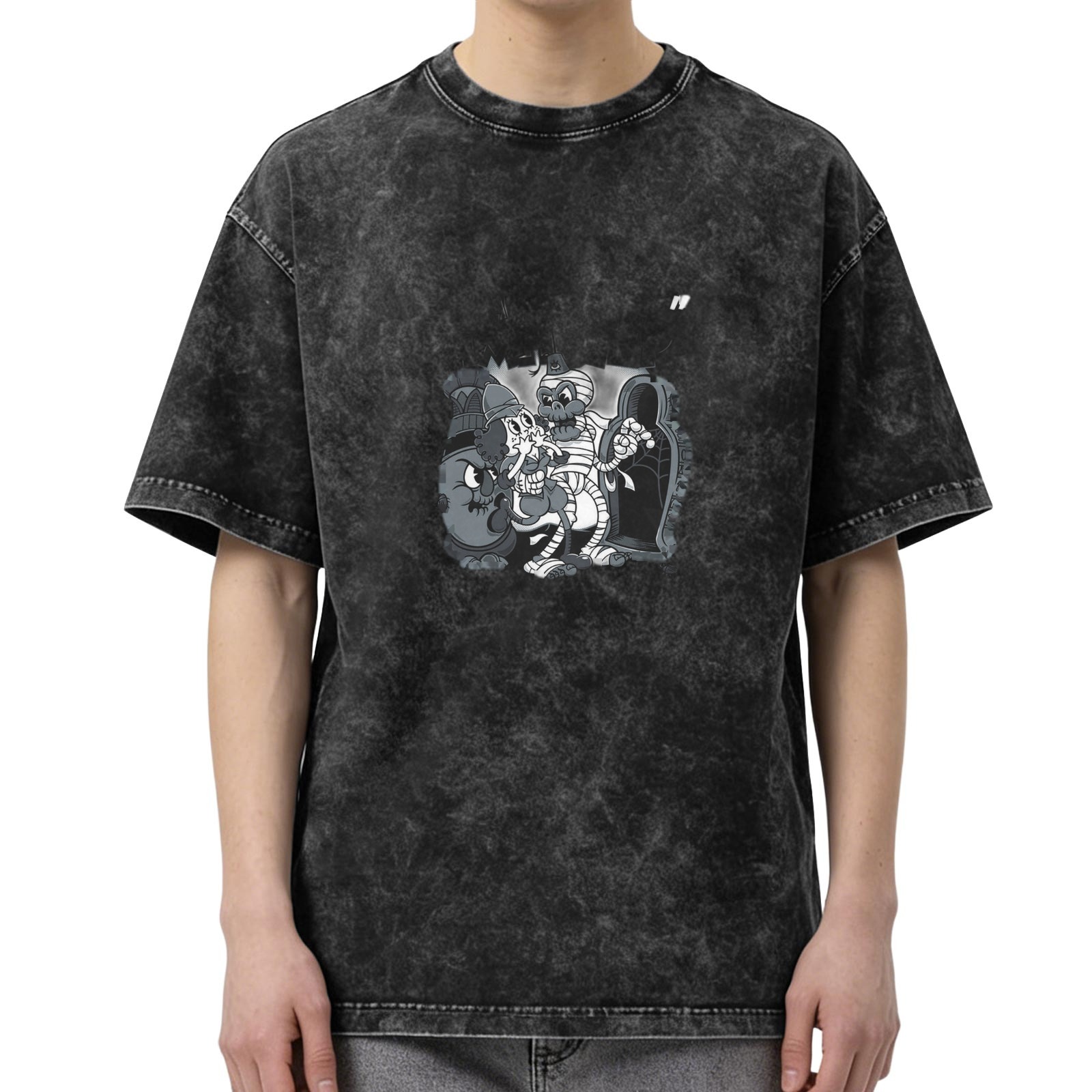 Vintage Halloween Cartoon Mummy Graphic Acid Wash T-Shirt