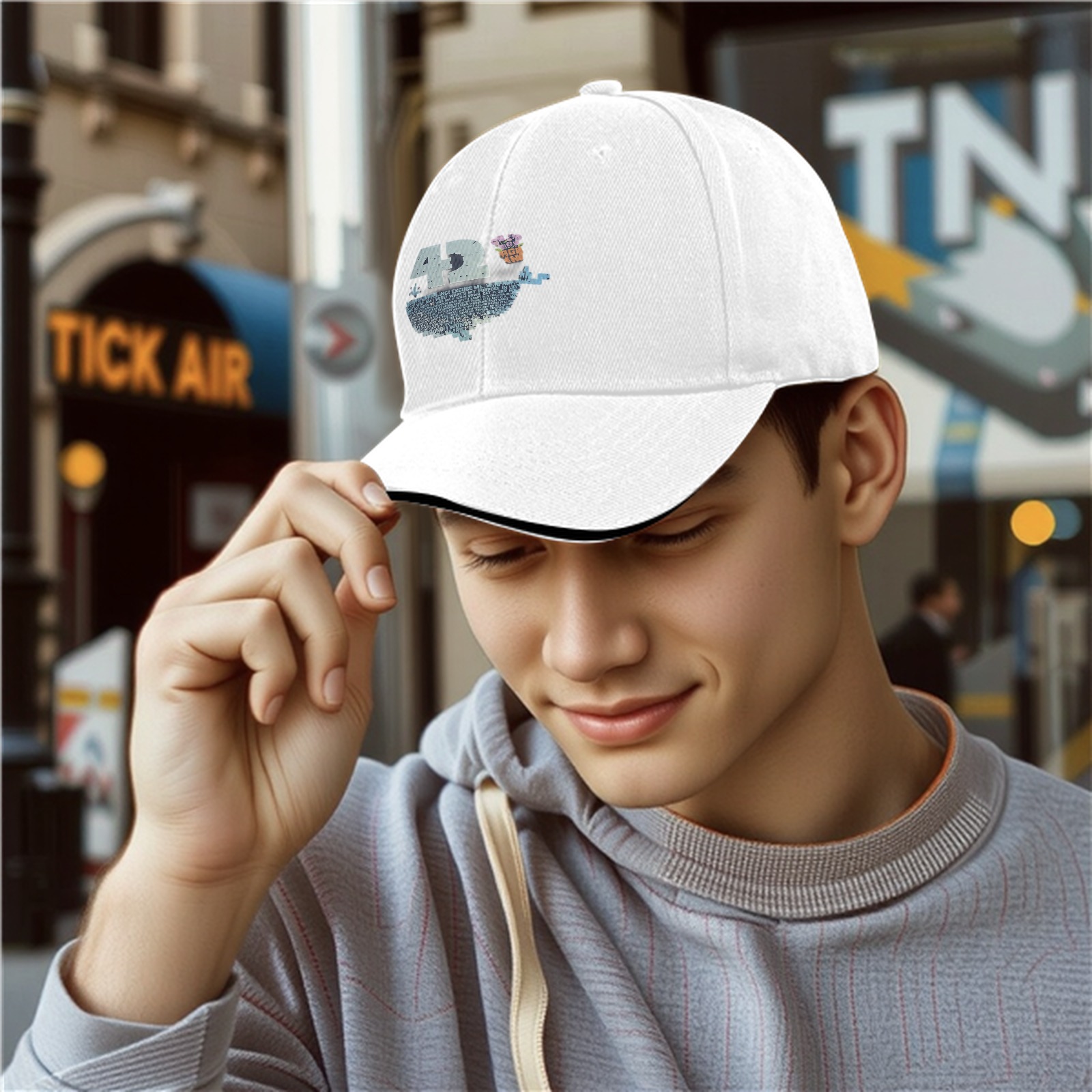 Black baseball cap with 42 and whale graphic print