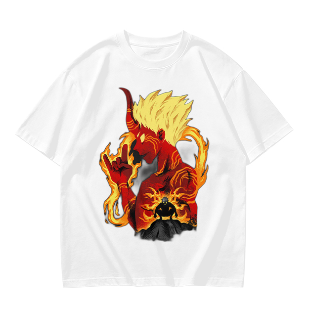 Oni Demon Flame Graphic Olive Green Casual T-Shirt