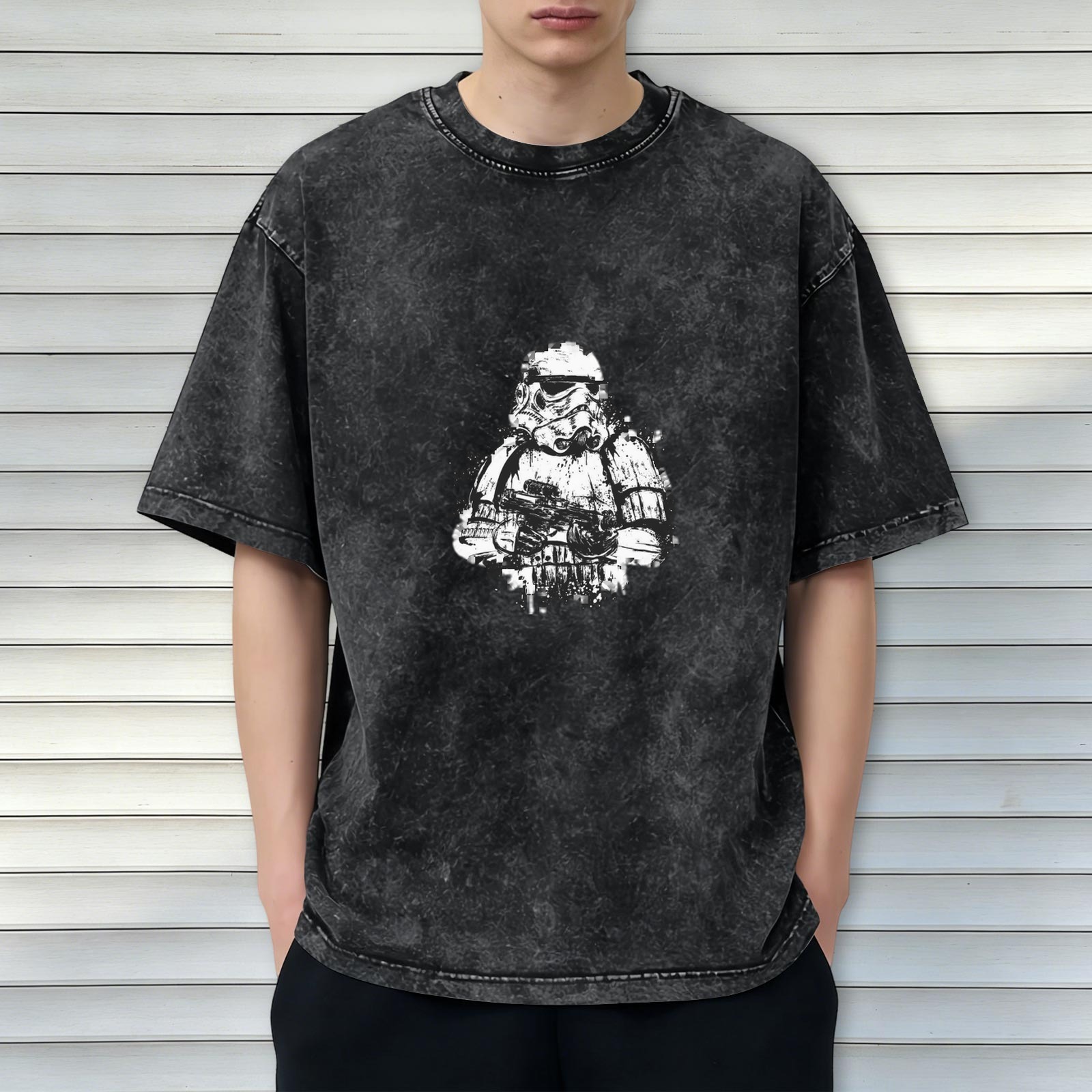 Oversized Acid Wash T-Shirt with Star Wars Stormtrooper Graphic