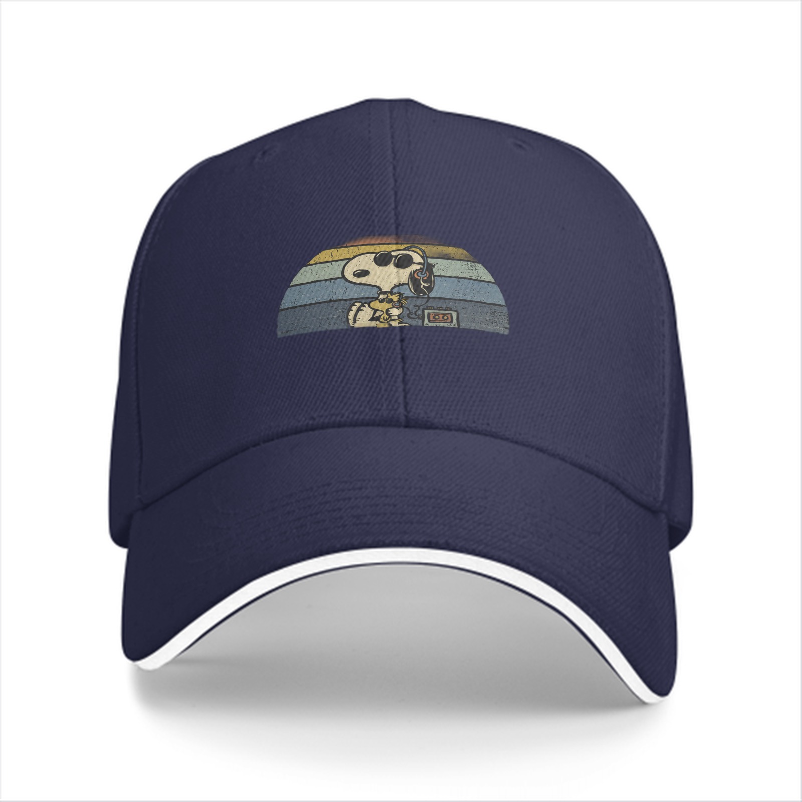 Black baseball cap with Snoopy retro sunset graphic