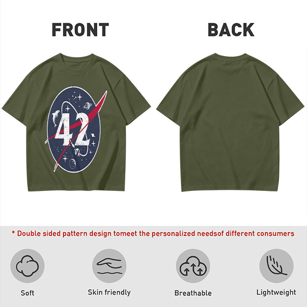 Olive Green Space Themed T-Shirt With Number 42 Graphic