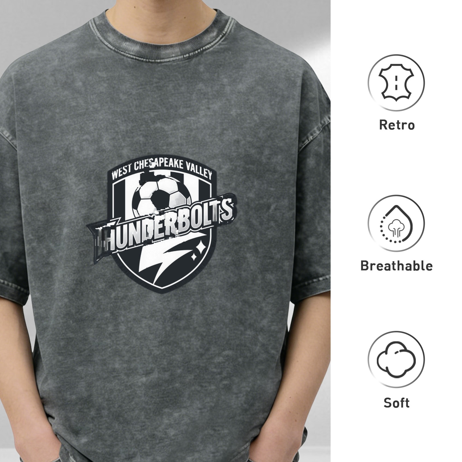West Chesapeake Valley Thunderbolts Soccer Logo Acid Wash T-Shirt