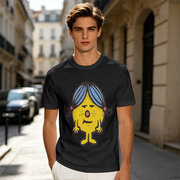 Olive Green T-Shirt With Grumpy Yellow Cartoon Girl Print