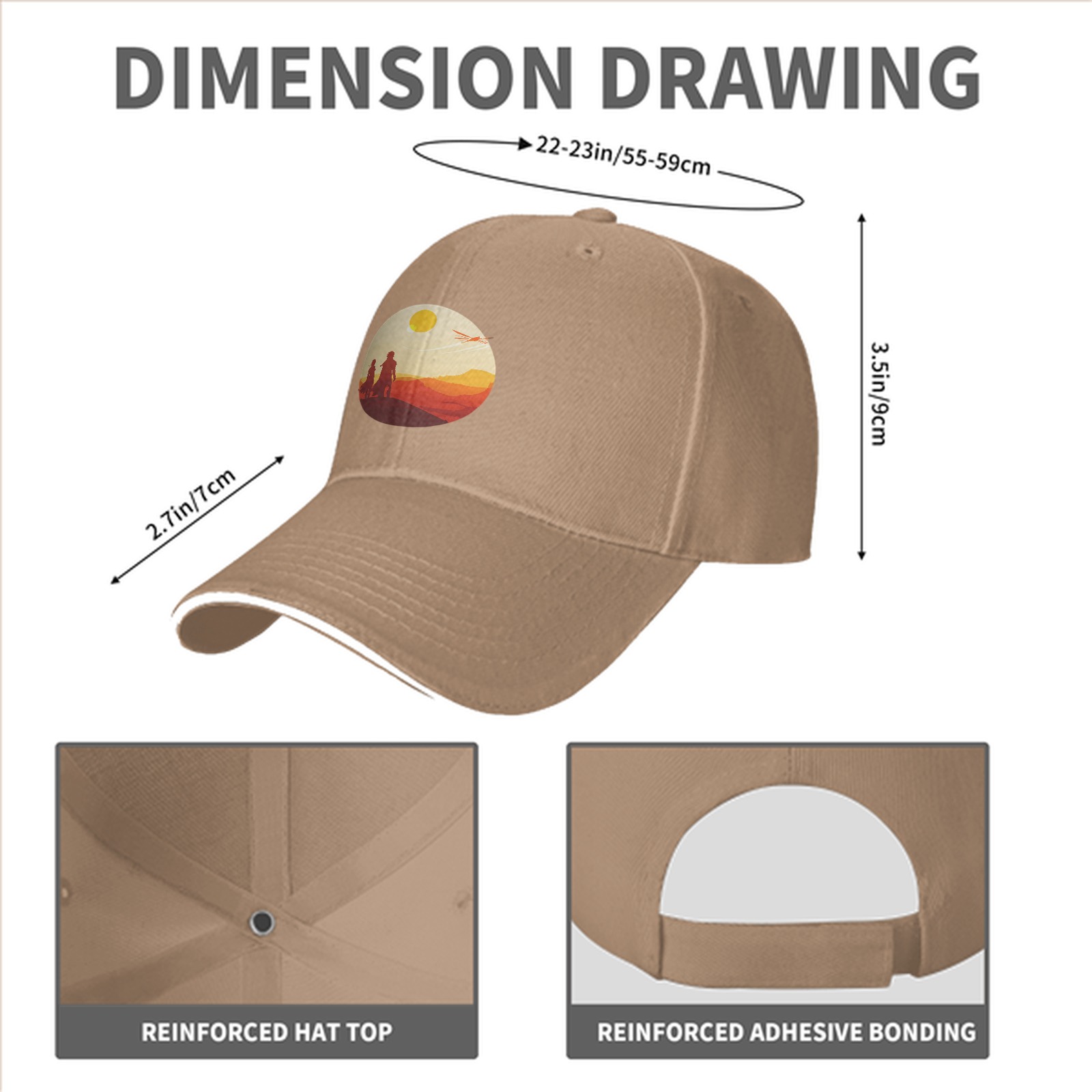 Black baseball cap with desert sunset silhouette print
