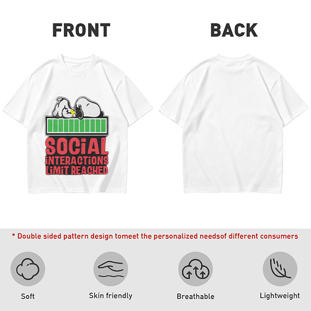 Olive t-shirt with Snoopy 'Social Interactions Limit Reached' print