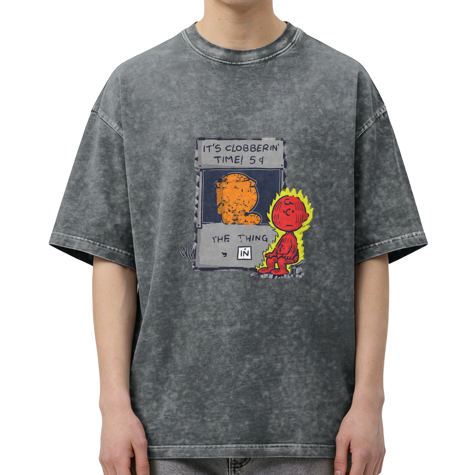 Vintage Acid Wash T-Shirt With It's Clobberin' Time Comic Print