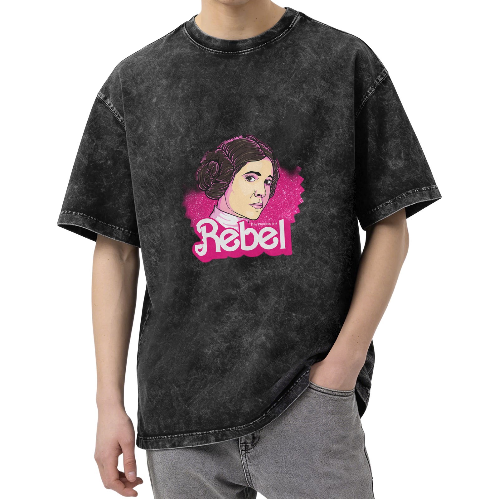 Washed Black T-Shirt with Princess Leia Rebel Graphic
