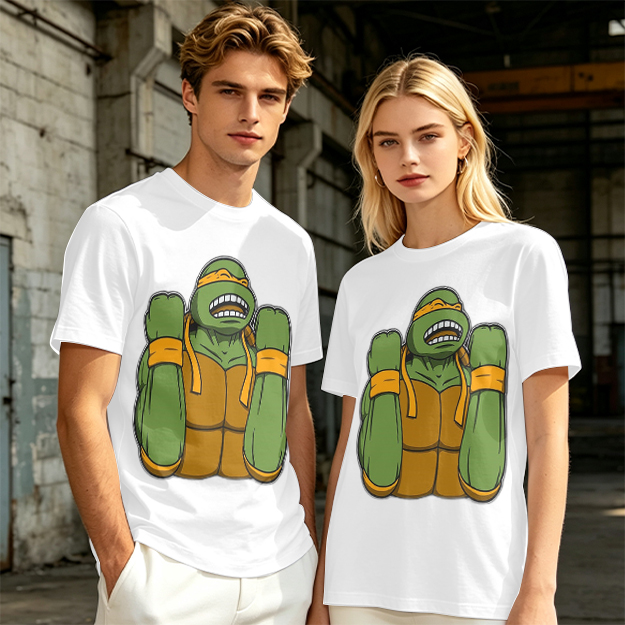Olive Green T-Shirt With Michelangelo Ninja Turtle Graphic